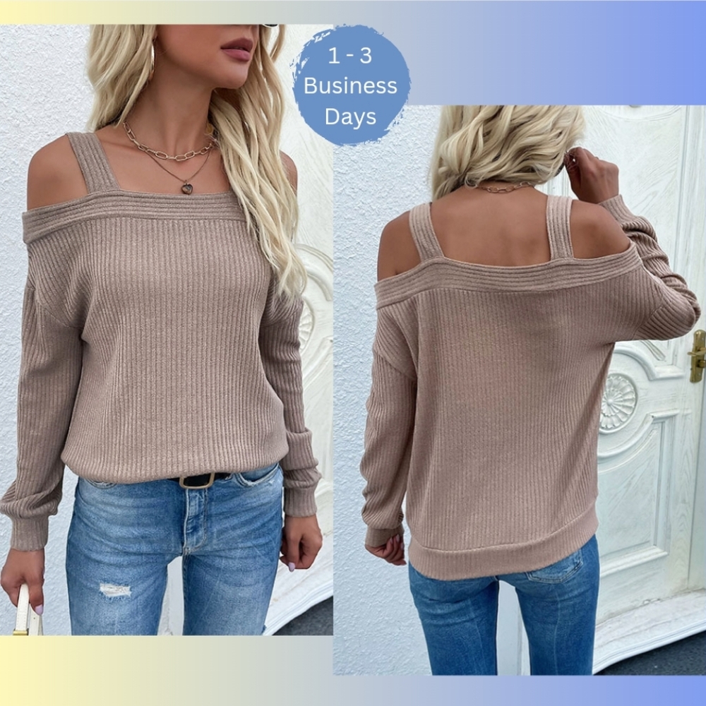 Khaki Cold Shoulder Sweater